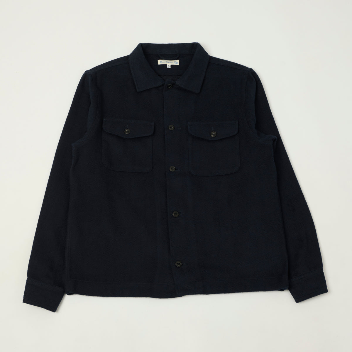 Merz b. Schwanen Organic Cotton Herringbone Shirt - Night Blue