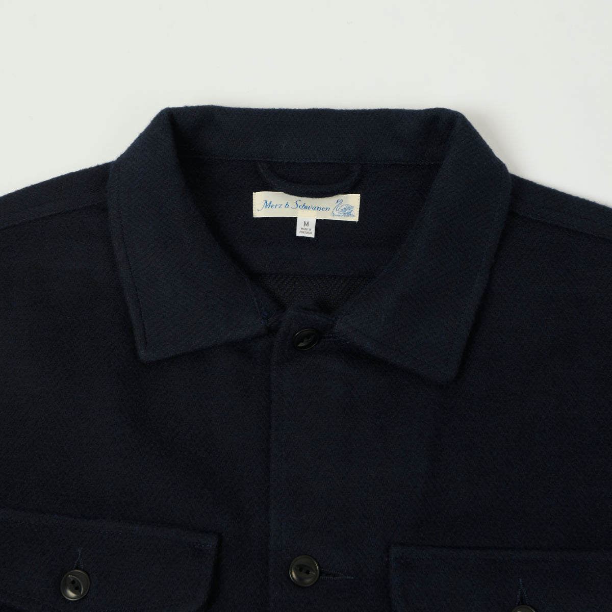 Merz b. Schwanen Organic Cotton Herringbone Shirt - Night Blue