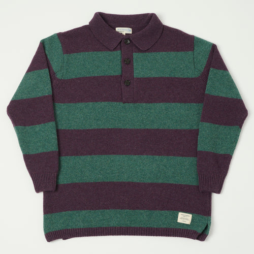 Merz b. Schwanen Wool Stripe Polo- Purple/Dark Teal