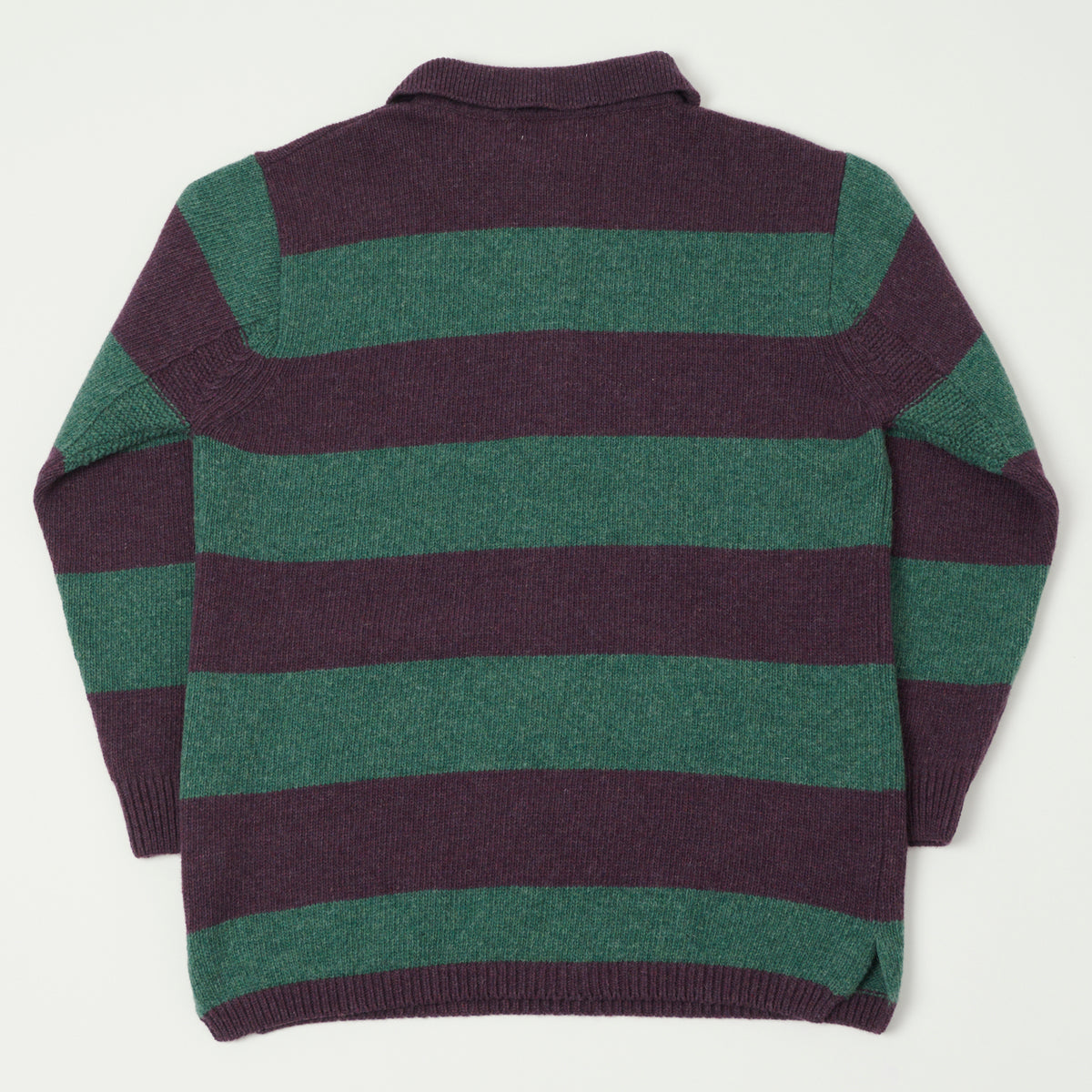 Merz b. Schwanen Wool Stripe Polo- Purple/Dark Teal