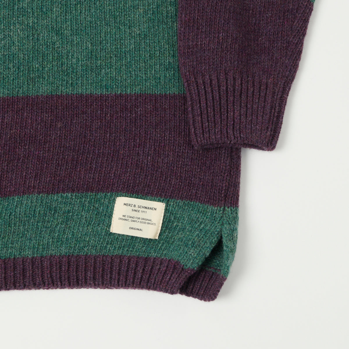 Merz b. Schwanen Wool Stripe Polo- Purple/Dark Teal