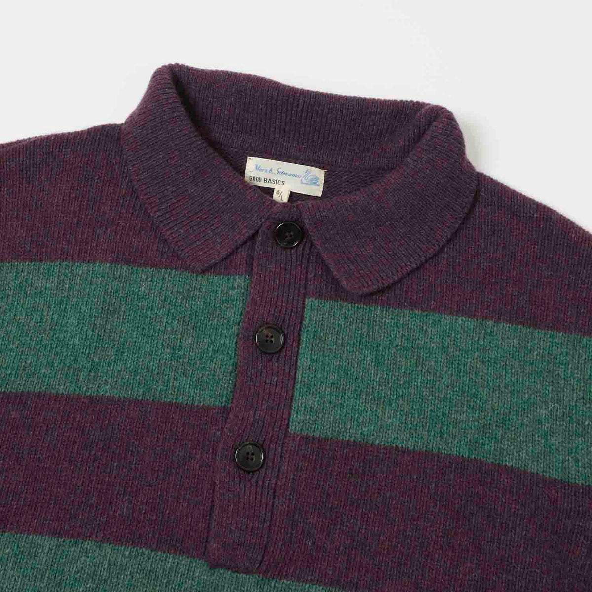 Merz b. Schwanen Wool Stripe Polo- Purple/Dark Teal