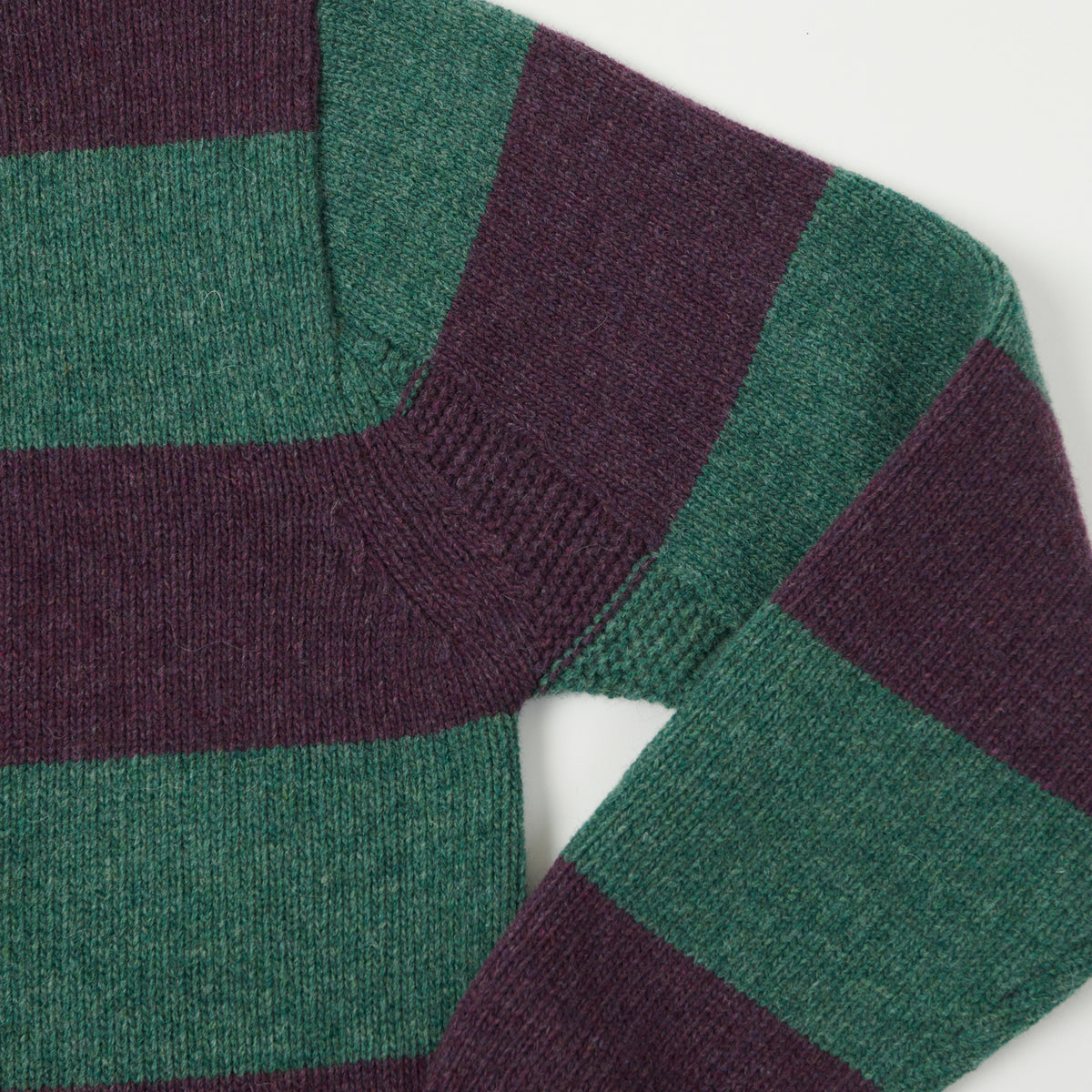 Merz b. Schwanen Wool Stripe Polo- Purple/Dark Teal