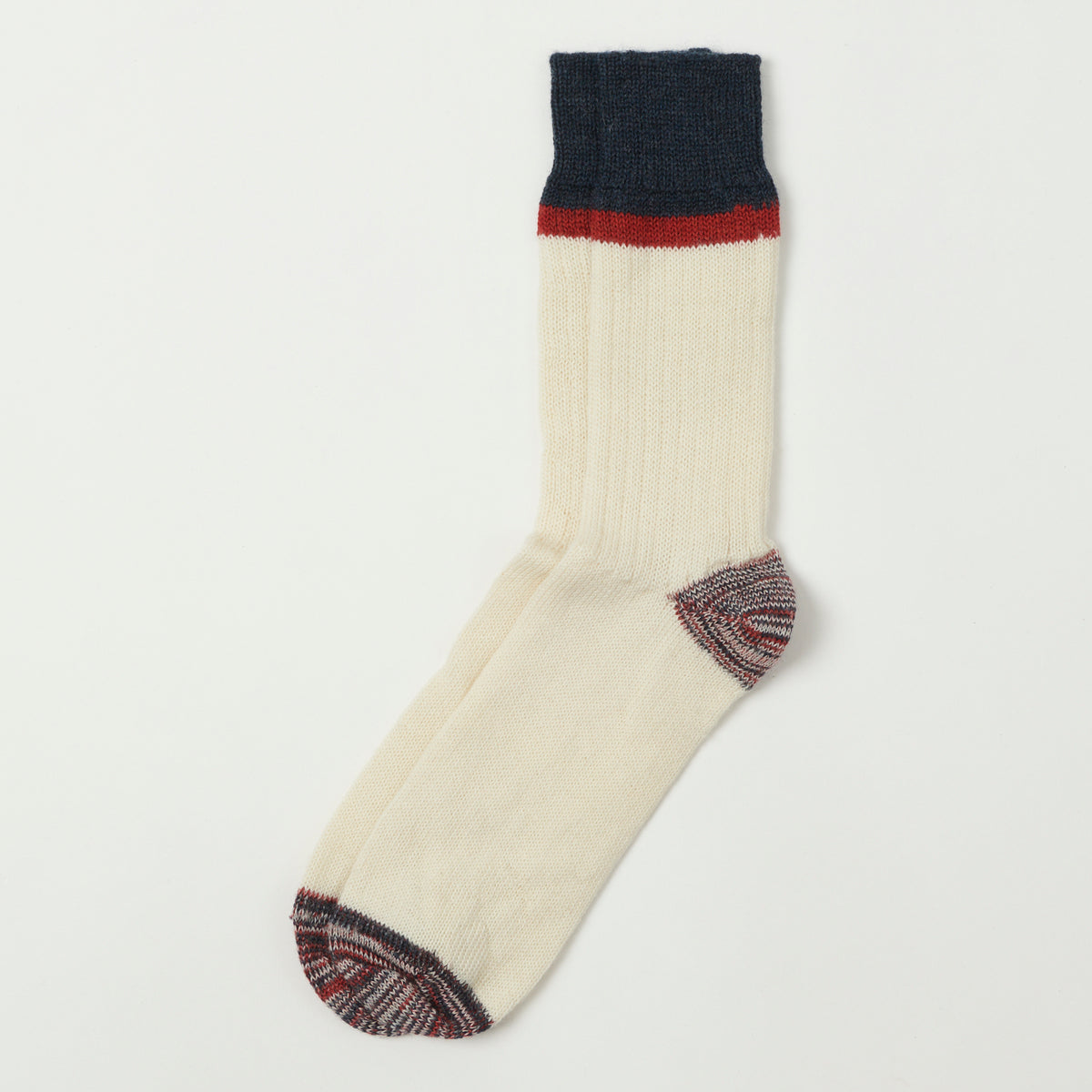 Merz b. Schwanen S73 Retro Sport Wool Striped Sock - Nature/Dark Red