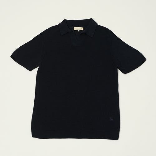 Merz b. Schwanen Knitted Polo Shirt - Dark Navy