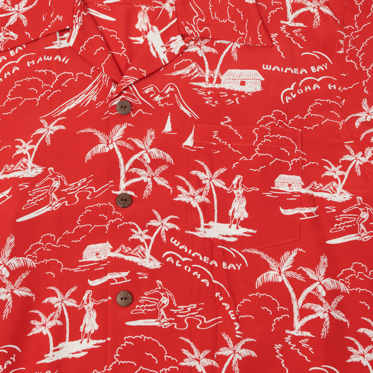 Micky Oye 'Waimea Bay' Aloha Shirt - Red