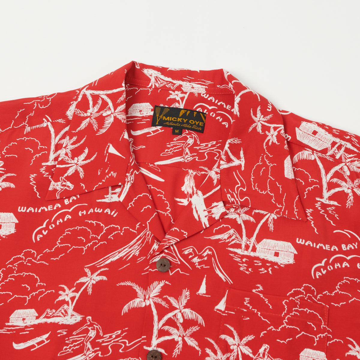 Micky Oye 'Waimea Bay' Aloha Shirt - Red