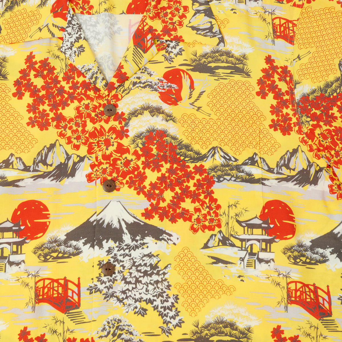 Micky Oye 'The Land of the Fujiyama' Aloha Shirt - Yellow