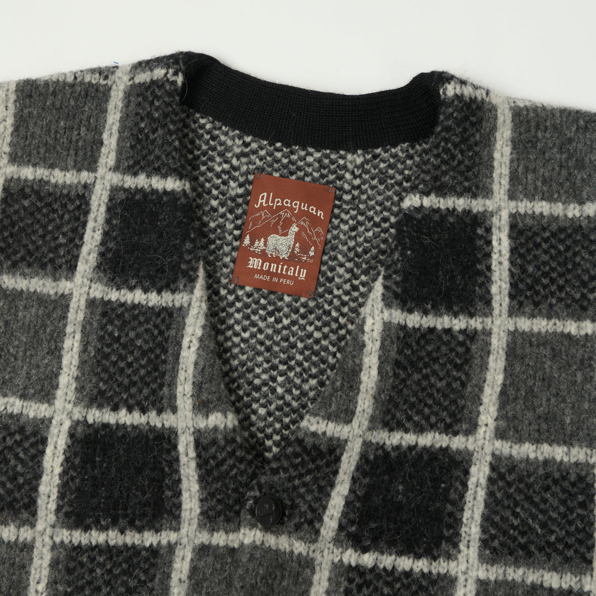 Monitaly 'Alpaguan' Plaid Alpaca Cardigan - Black