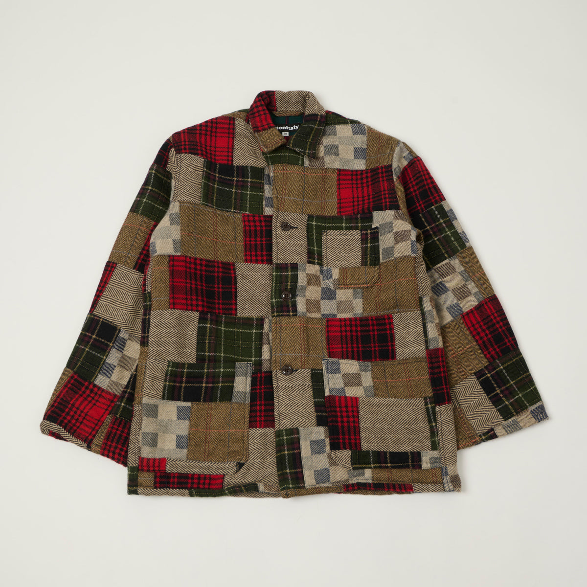 Monitaly Wool Patchwork Italian Jail Jacket - Red/Brown