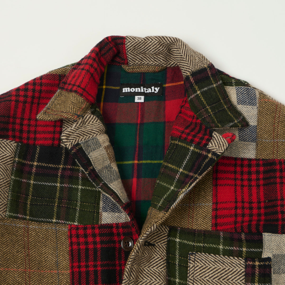 Monitaly Wool Patchwork Italian Jail Jacket - Red/Brown