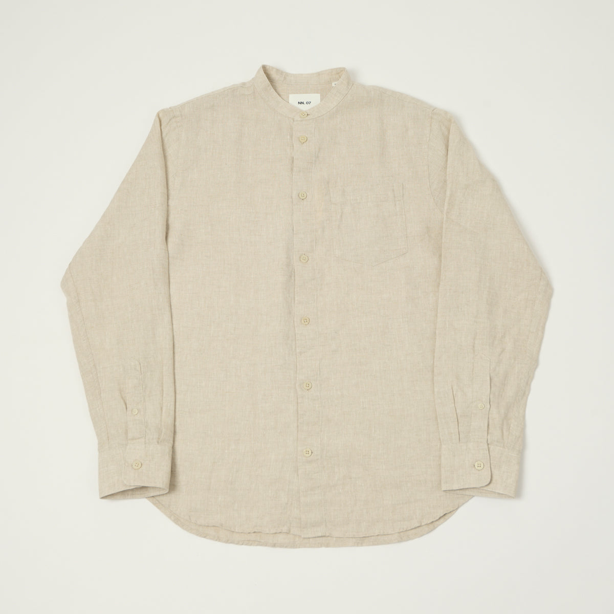 NN07 'Miles' Grandad Collar Linen Shirt - Oat