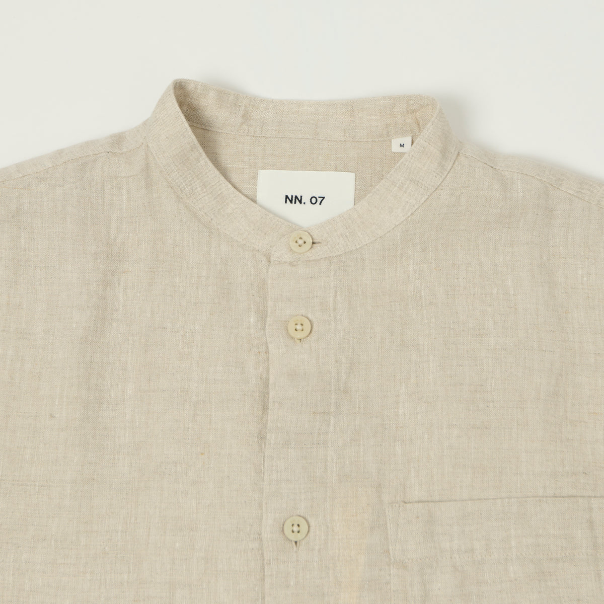 NN07 'Miles' Grandad Collar Linen Shirt - Oat