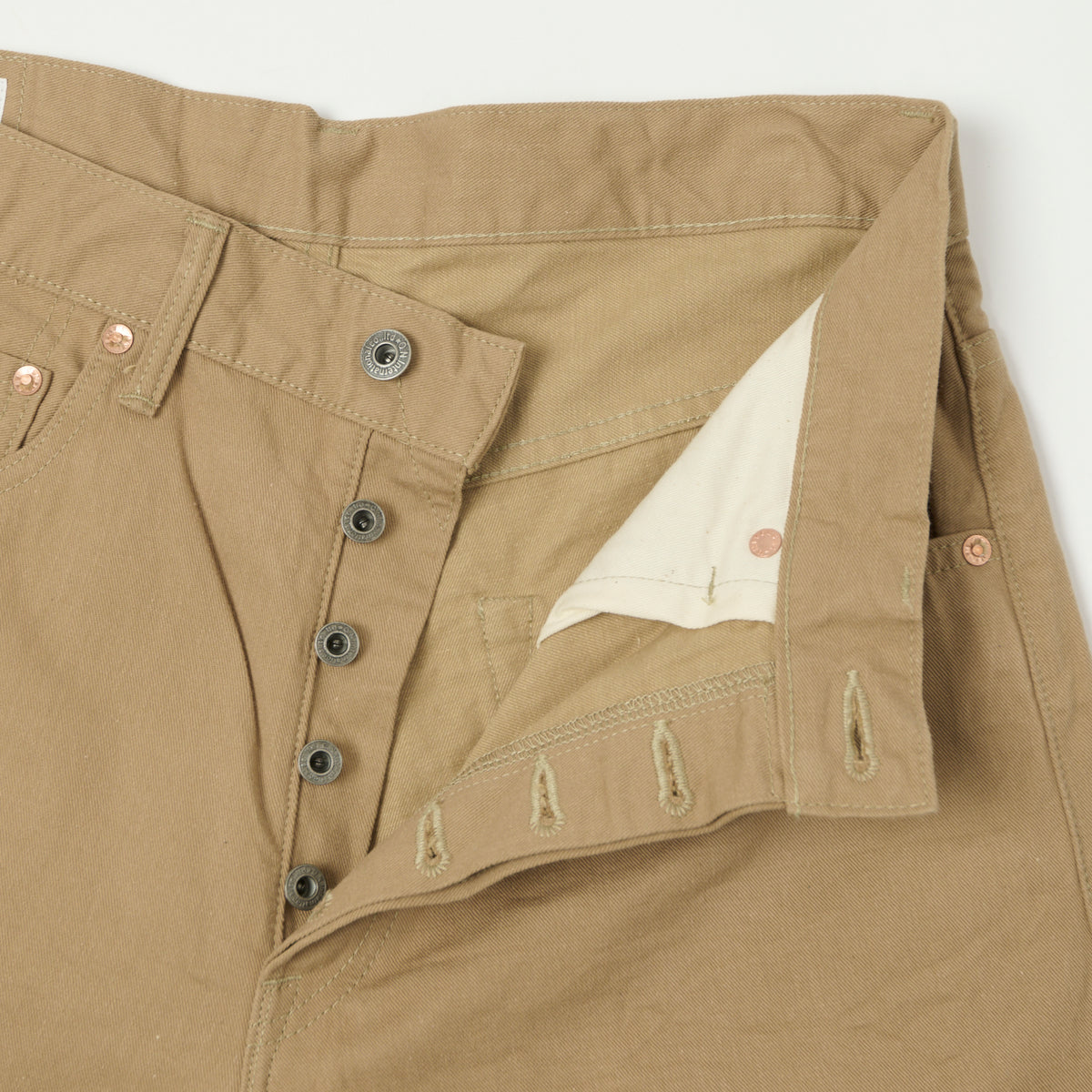 ONI Denim 022-SCKB 9.5oz Selvedge Chambray Wide Straight Chino - Khaki Beige