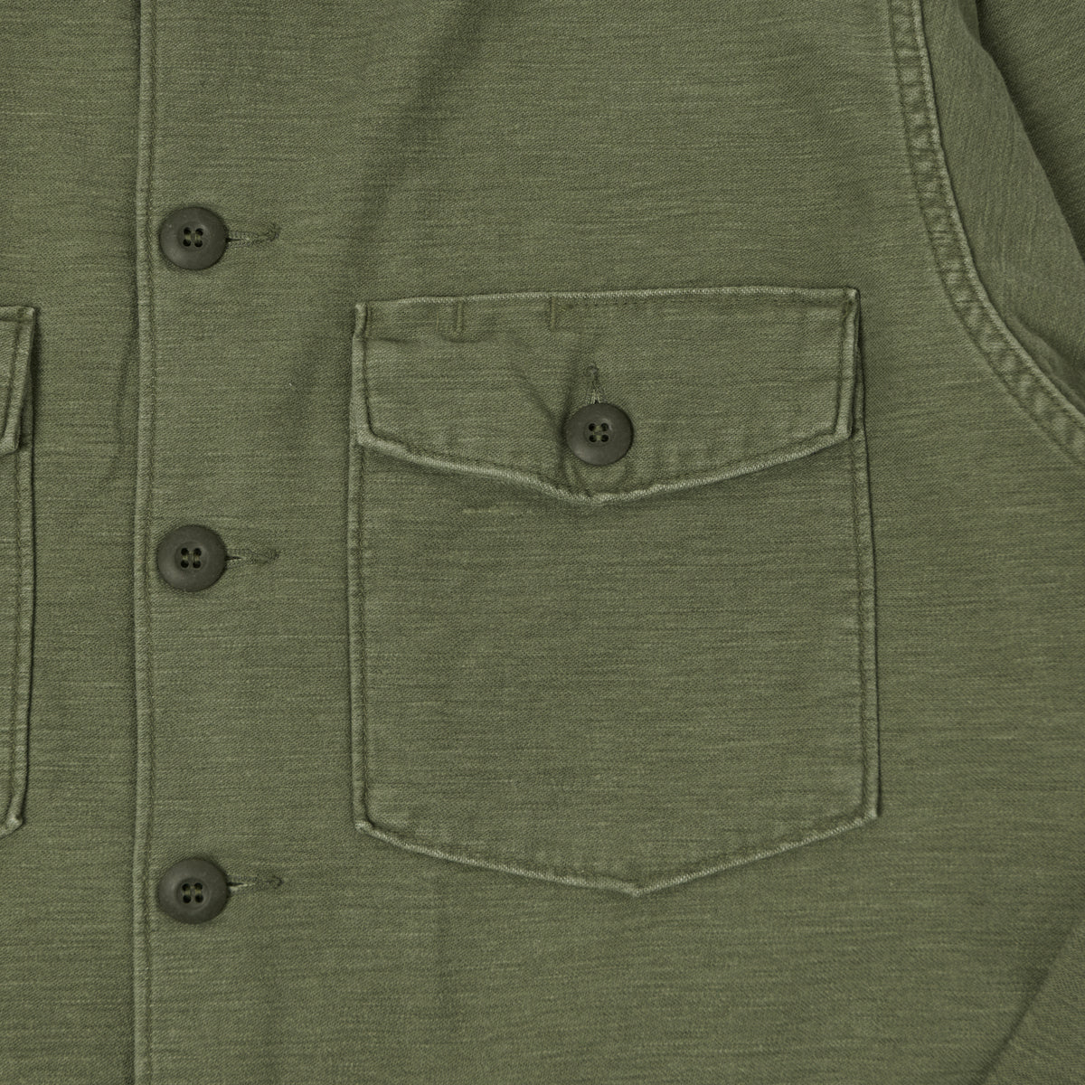 orSlow Contrast Pocket Sateen Overshirt - Olive Stone Wash