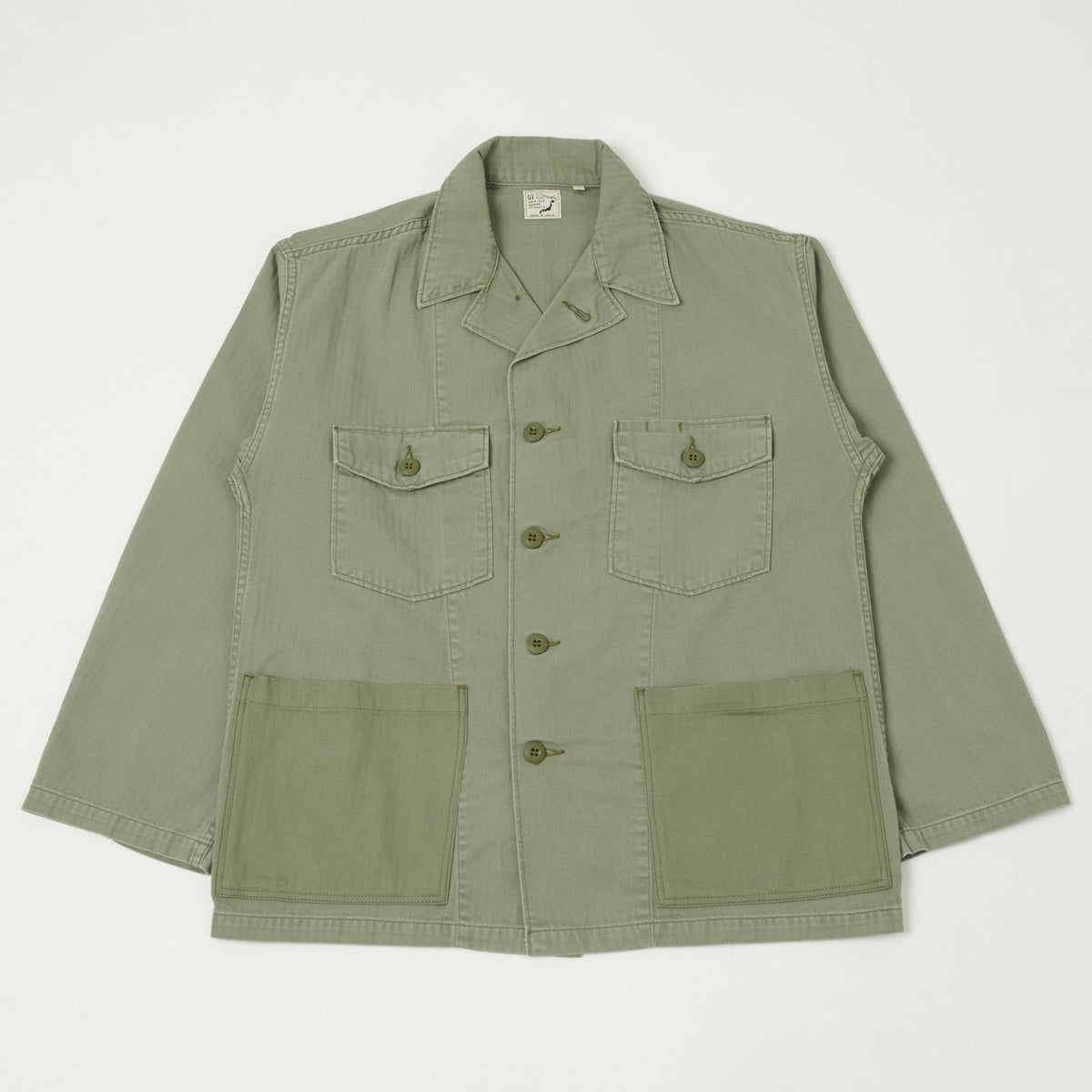 orSlow Herringbone Twill Contrast Pocket Overshirt - Green
