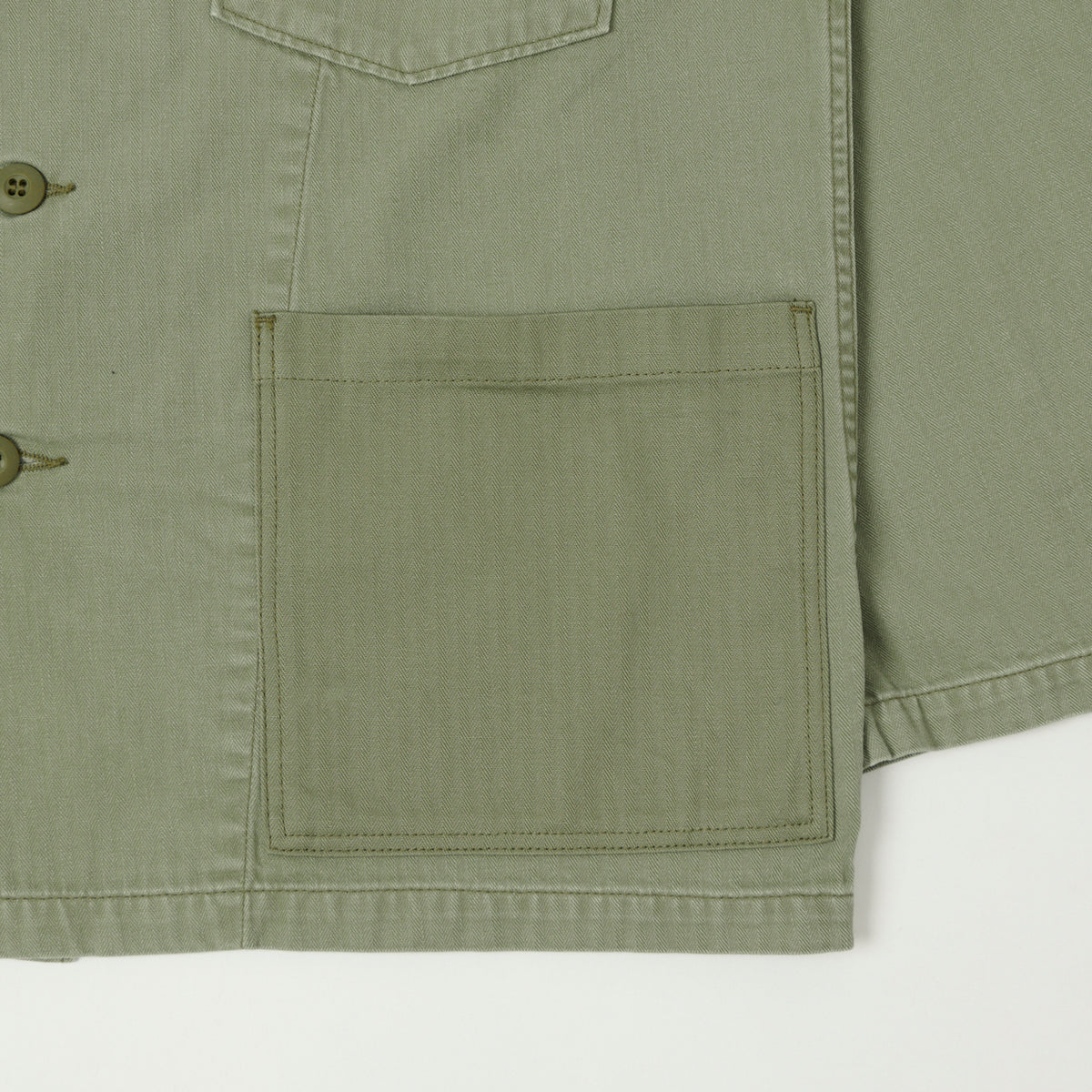 orSlow Herringbone Twill Contrast Pocket Overshirt - Green