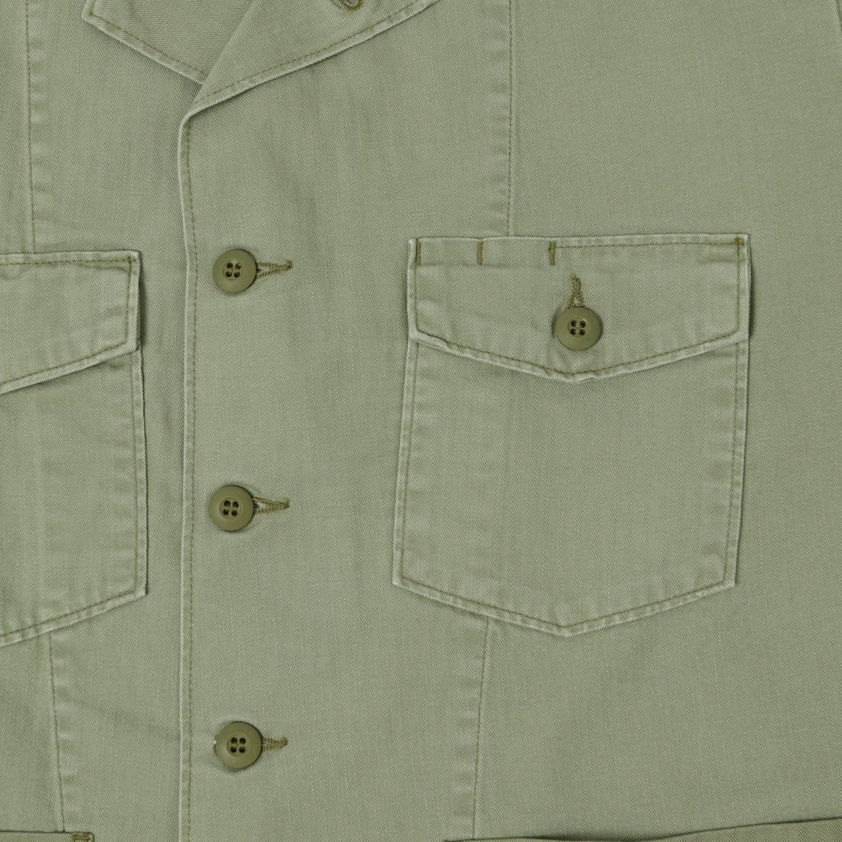orSlow Herringbone Twill Contrast Pocket Overshirt - Green
