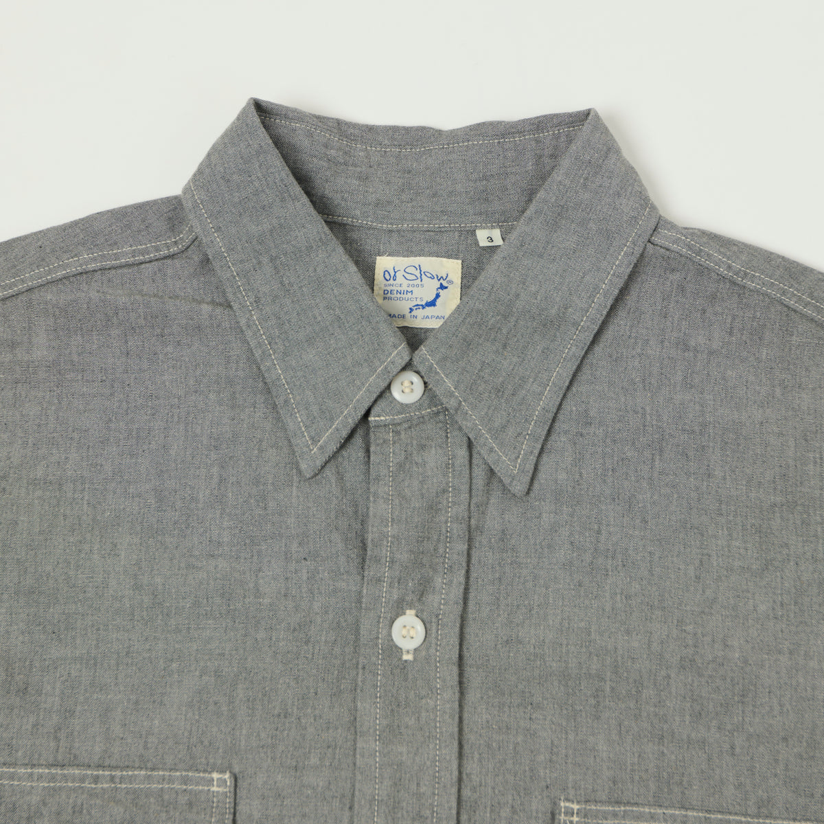 orSlow Short Sleeve Chambray Work Shirt - Grey