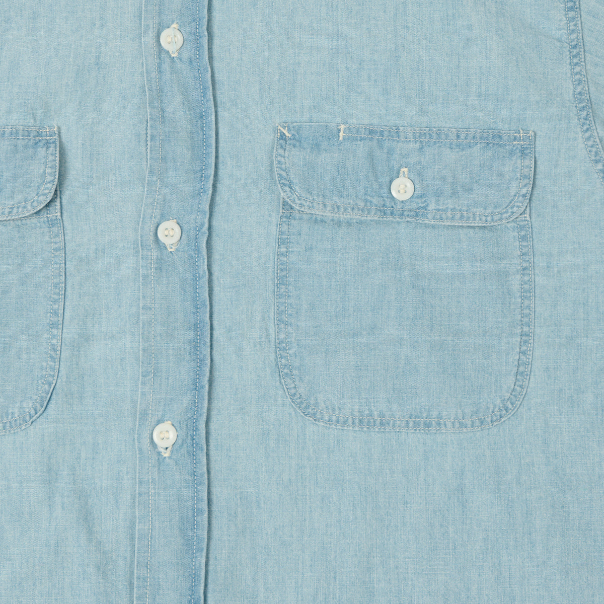 orSlow Short Sleeve Chambray Work Shirt - Bleach Wash