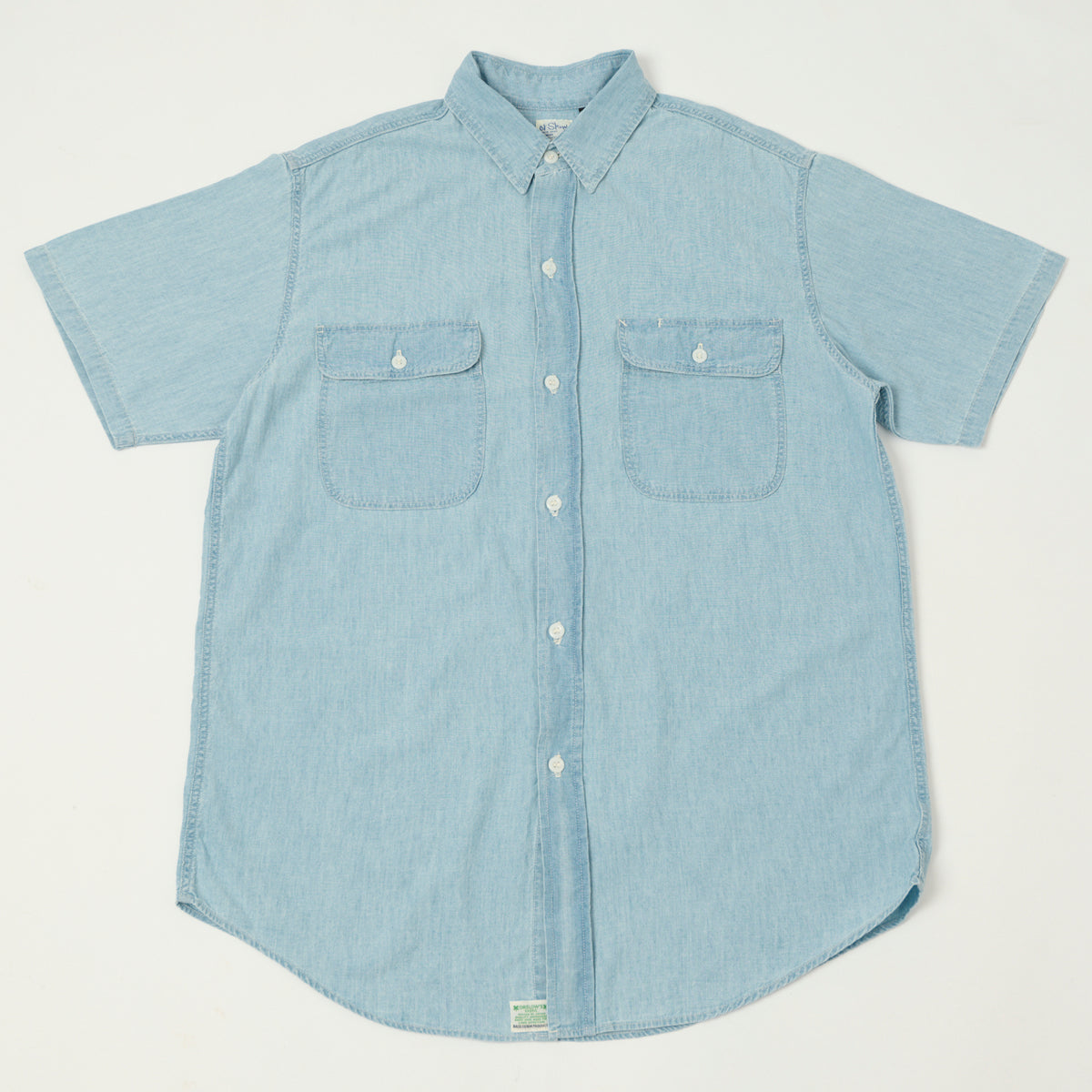 orSlow Short Sleeve Chambray Work Shirt - Bleach Wash