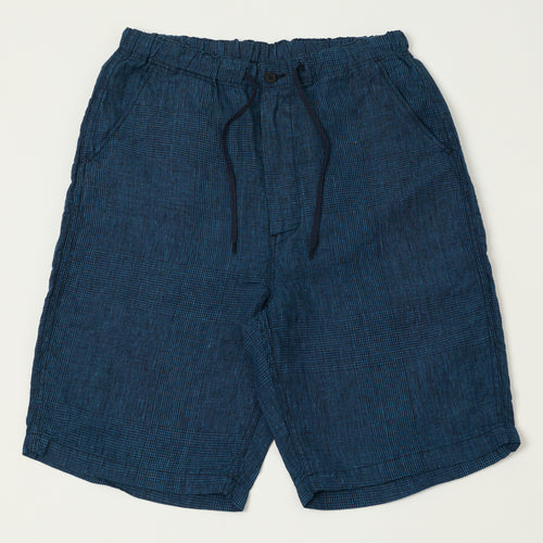 orSlow Linen Poplin Check New Yorker Shorts - Indigo Check