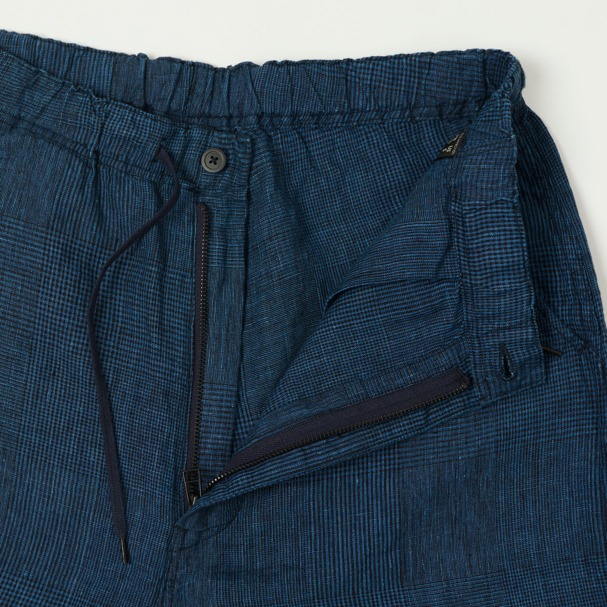 orSlow Linen Poplin Check New Yorker Shorts - Indigo Check