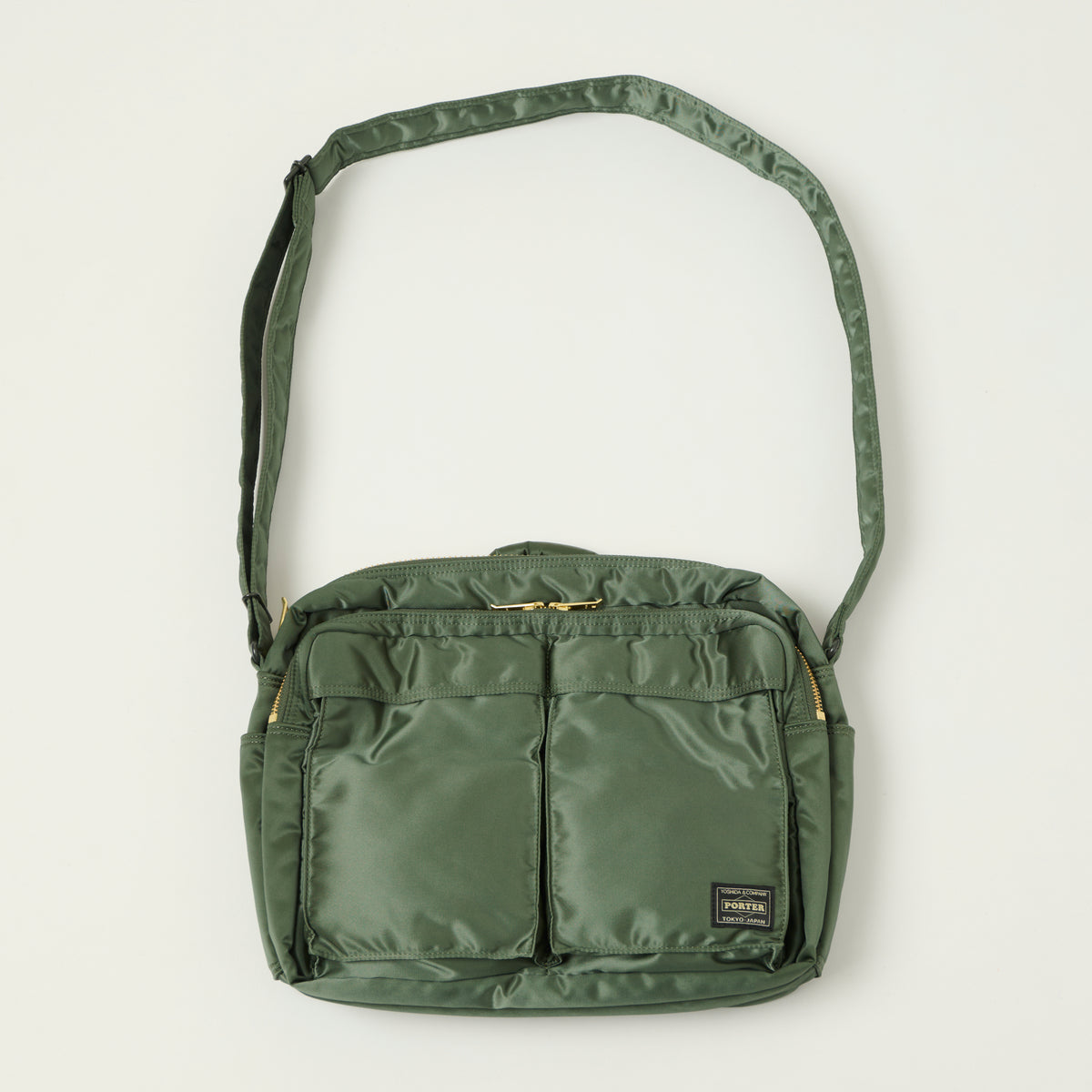 Porter-Yoshida & Co Bio Tanker Large Zipped Sling Bag - Sage Green