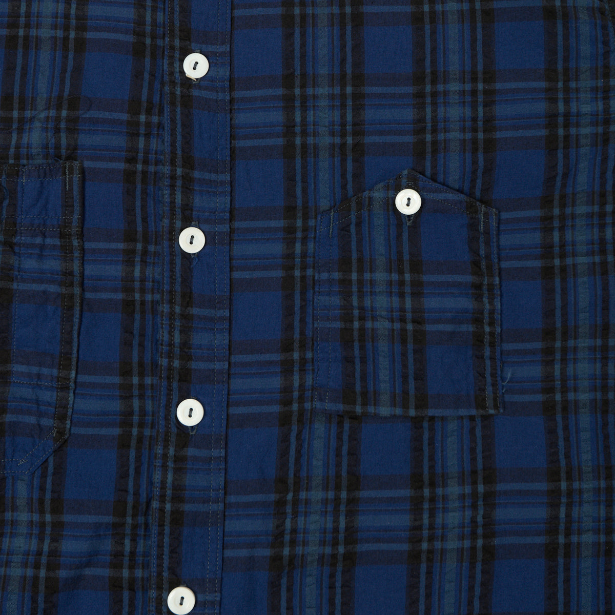 Post Overalls No.6 Seersucker Work Shirt - Blue Plaid