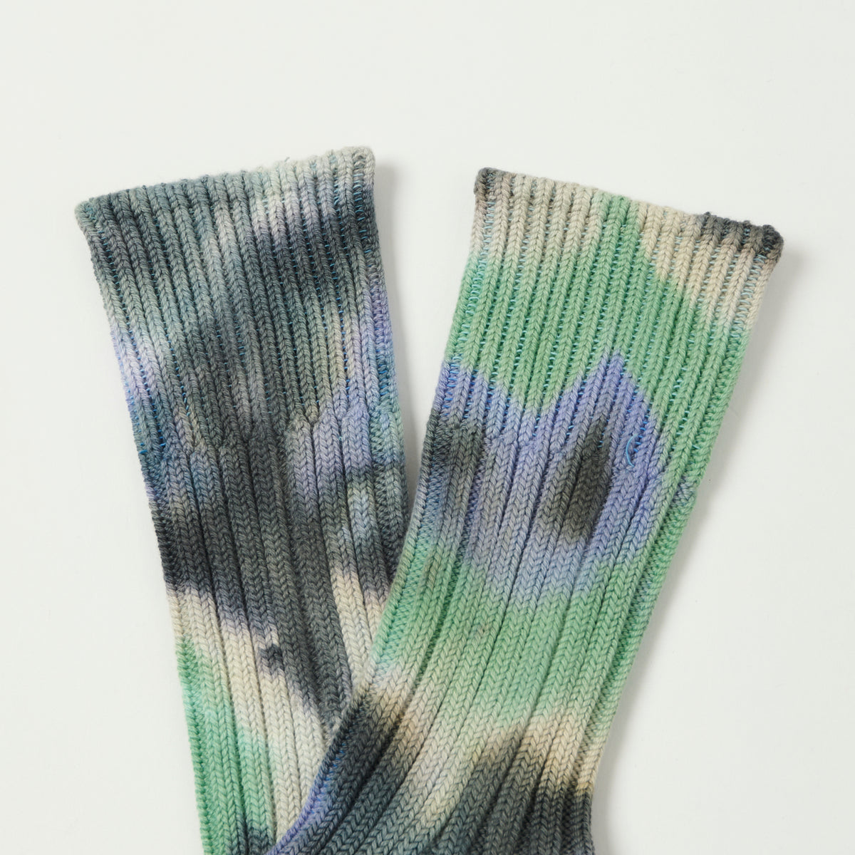 RoToTo Tie Dye Chunky Ribbed Crew Sock - Black/Mint/Purple