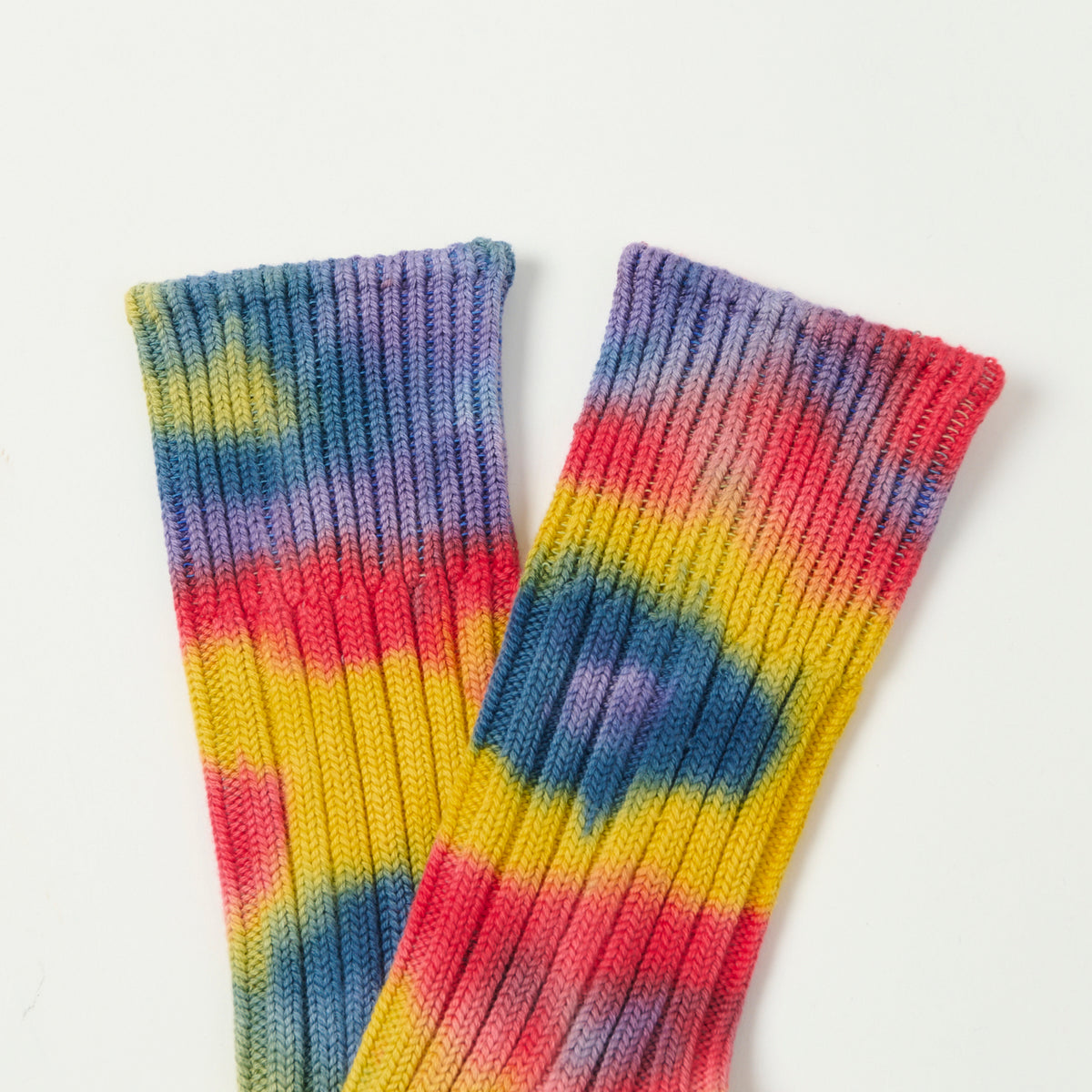 RoToTo Tie Dye Chunky Ribbed Crew Sock - Red/Yellow/Blue