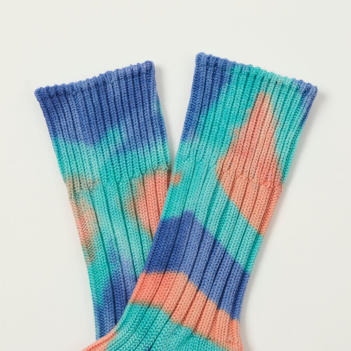 RoToTo Tie Dye Chunky Ribbed Crew Sock - Blue/Orange