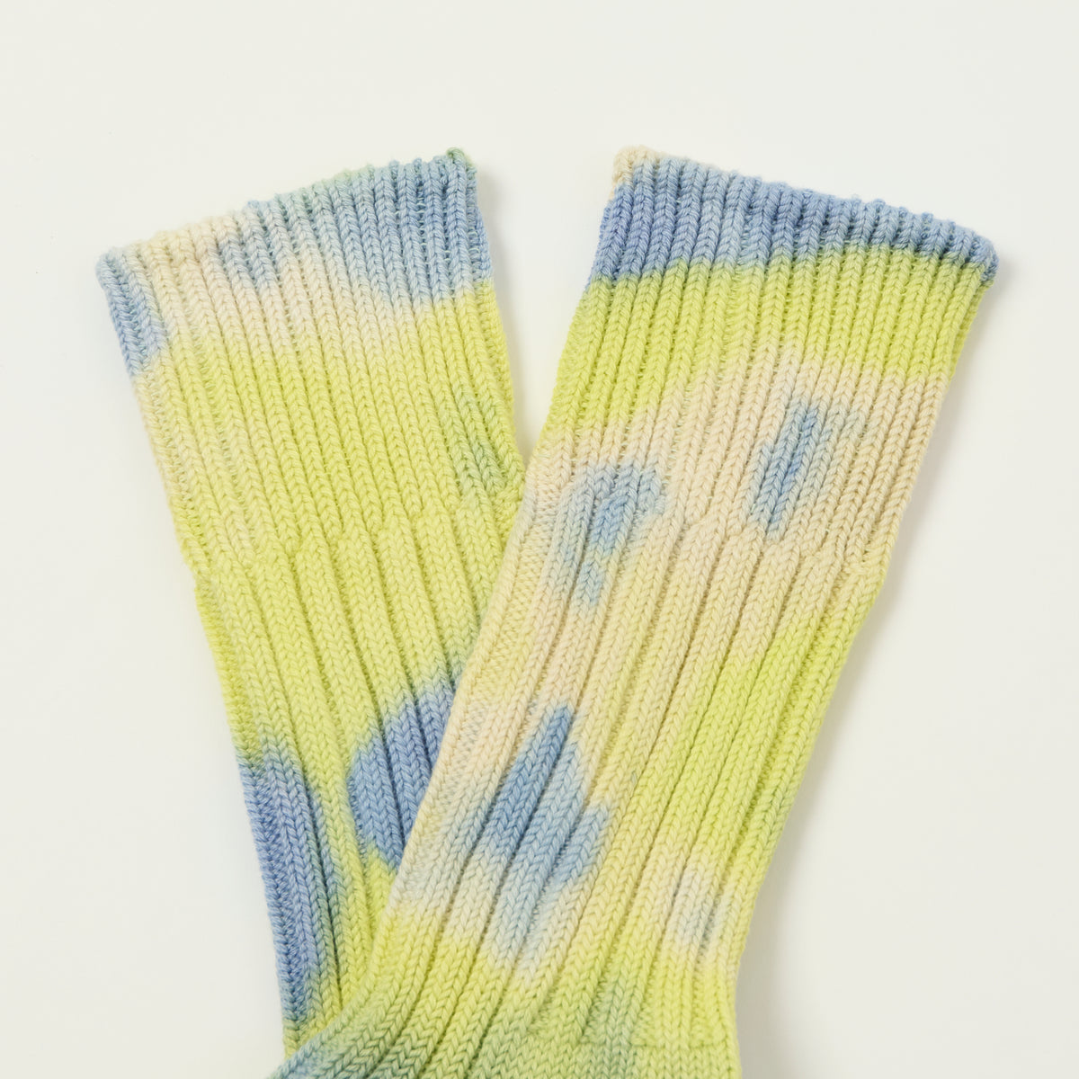 RoToTo Tie Dye Chunky Ribbed Crew Sock - Lime/Blue