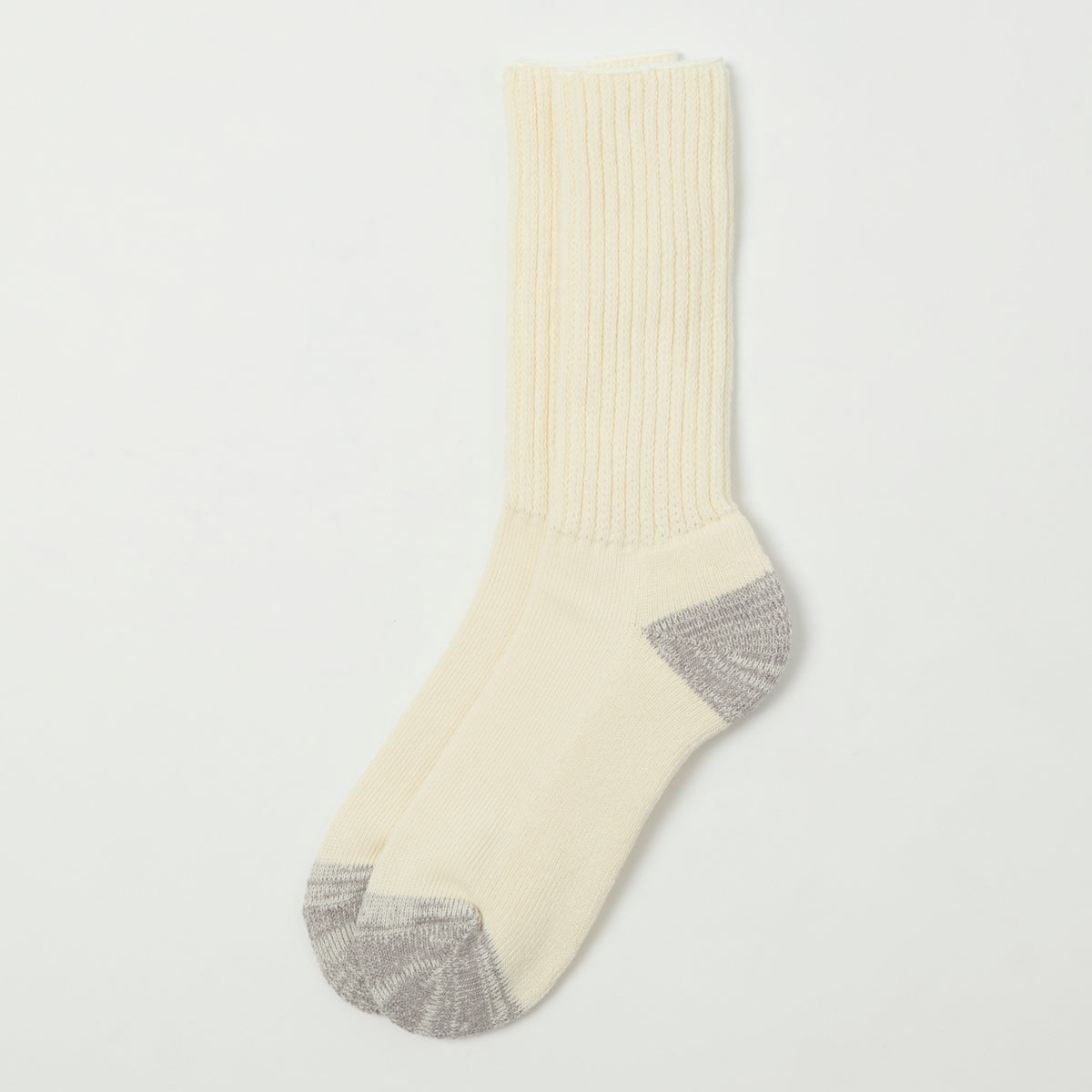 RoToTo Coarse Ribbed Oldschool Crew Sock - Ecru