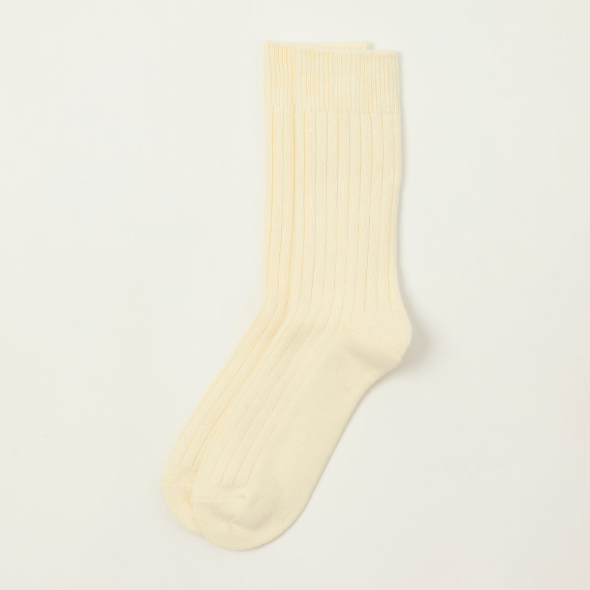 Rototo Cotton Wool Ribbed Crew Socks - White