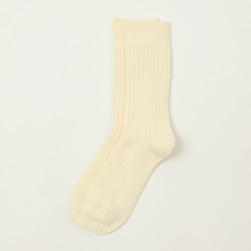 Rototo Cotton Wool Ribbed Crew Socks - White