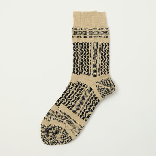 RoToTo Desert Scarf Pattern Socks - Beige/Black