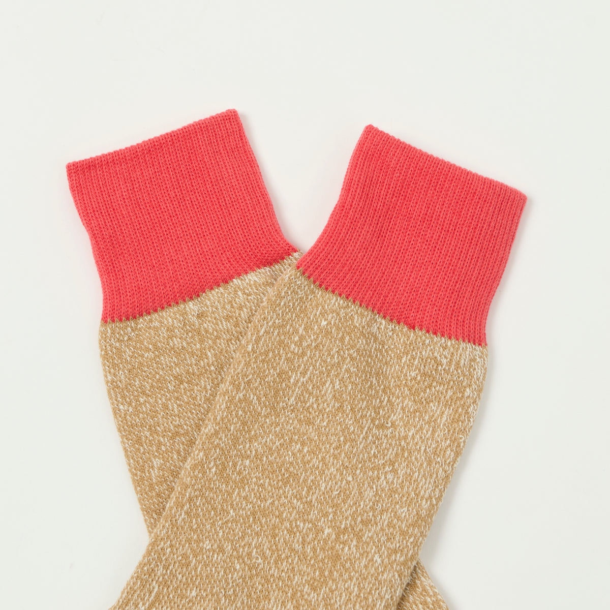 RoToTo Silk & Cotton Double Face Crew Sock - Bittersweet/Beige
