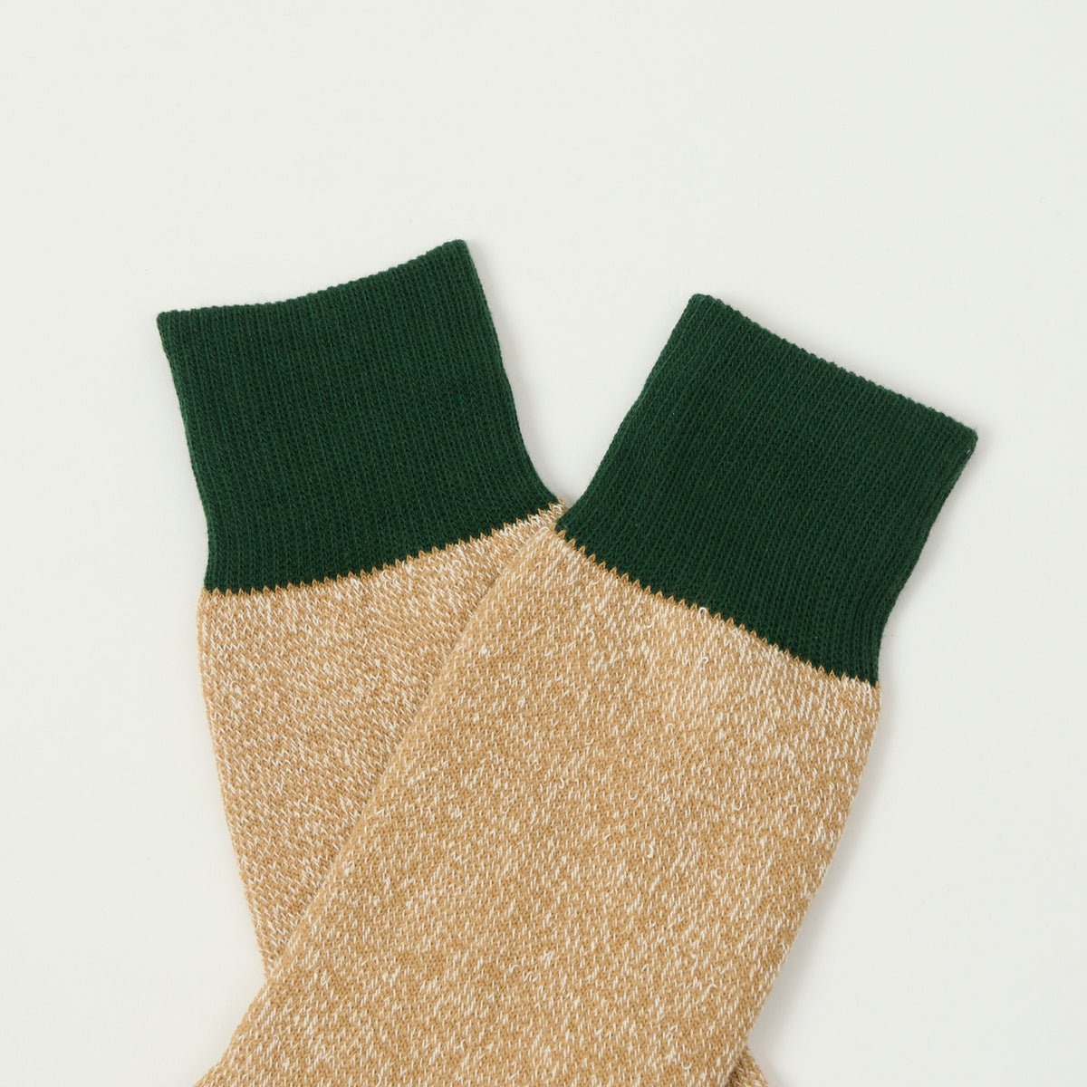 RoToTo Silk & Cotton Double Face Crew Sock - Dark Green/Beige