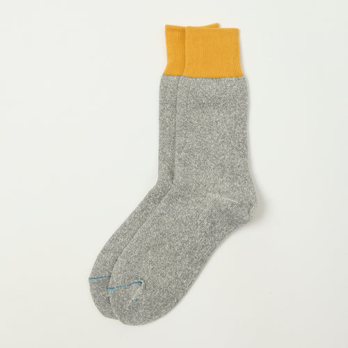 RoToTo Silk & Cotton Double Face Crew Sock - Dark Yellow/Grey