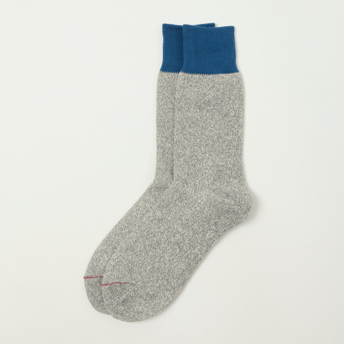 RoToTo Silk & Cotton Double Face Crew Sock - Blue/Grey