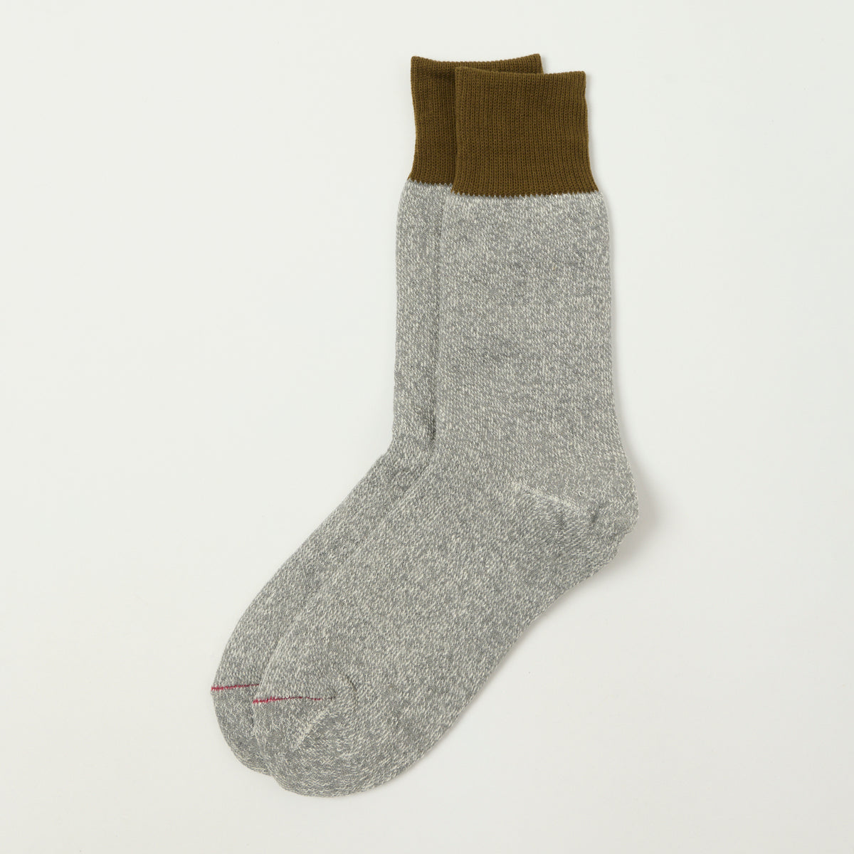 RoToTo Silk & Cotton Double Face Crew Sock - Olive/Grey