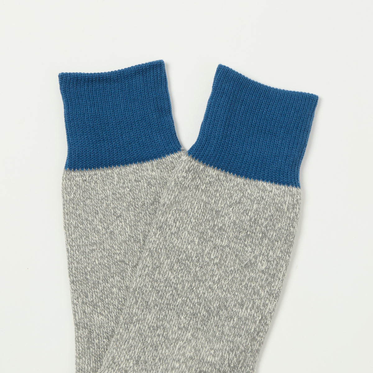 RoToTo Silk & Cotton Double Face Crew Sock - Blue/Grey