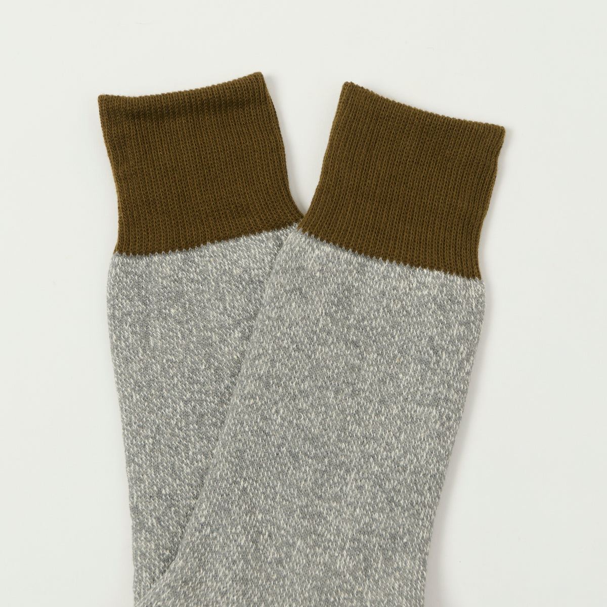 RoToTo Silk & Cotton Double Face Crew Sock - Olive/Grey