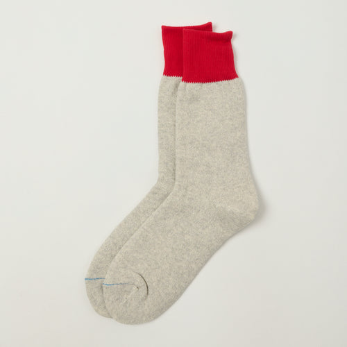 RoToTo Silk & Cotton Double Face Crew Sock - Red/Light Grey