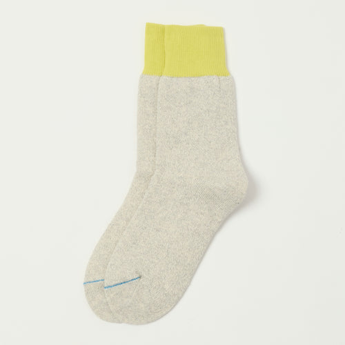 RoToTo Silk & Cotton Double Face Crew Sock - Lime/Light Grey