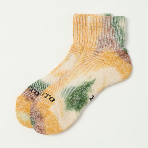 RoToTo Tie Dye  Organic Cotton Pile Ankle Sock - Green/Gold/Brown