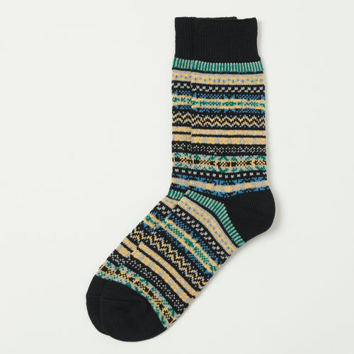 RoToTo Fairisle Jacquard Crew Sock - Black
