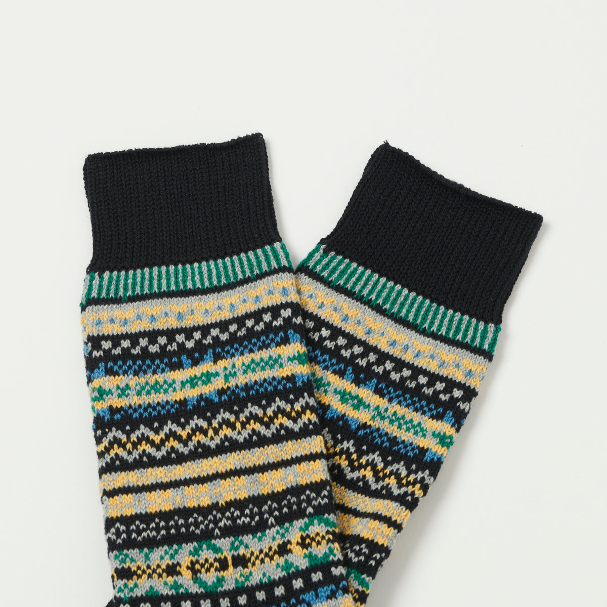 RoToTo Fairisle Jacquard Crew Sock - Black