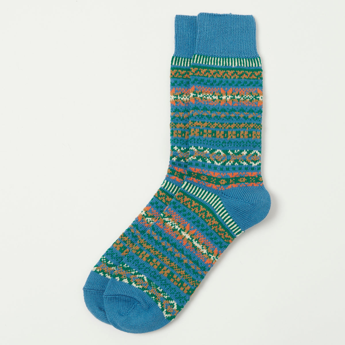 RoToTo Fairisle Jacquard Crew Sock - Blue